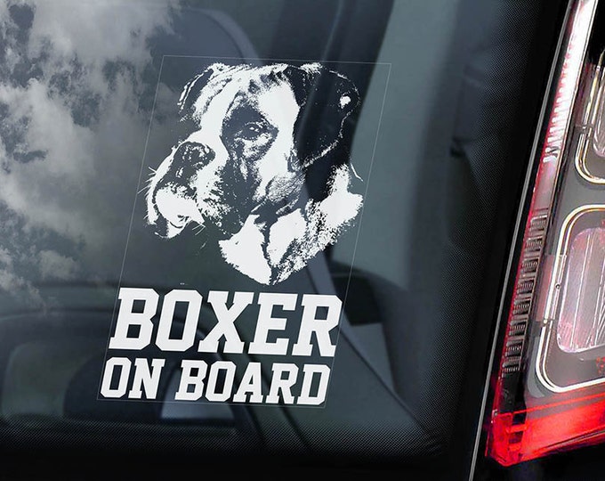 Boxer on Board - Car Window Sticker - Deutscher German Beware of the Dog Sign Decal  -V01