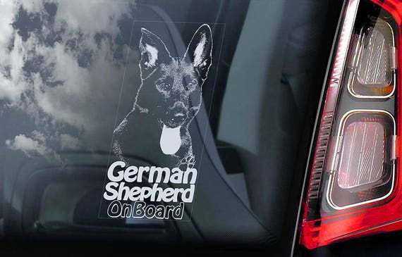 German Shepherd on Board - Car Window Sticker - Black Alsatian K9 Dog Sign Decal -V20