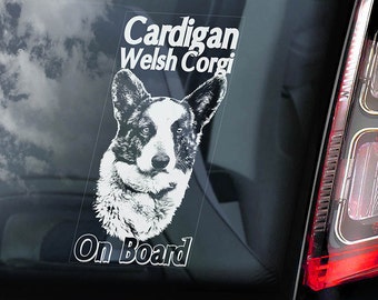 Cardigan Welsh Corgi on Board - Car Window Sticker - Cardi CWC Dog Sign Art Decal - V01