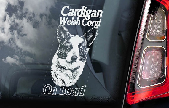 Cardigan Welsh Corgi on Board - Car Window Sticker - Cardi CWC Dog Sign Art Decal - V01