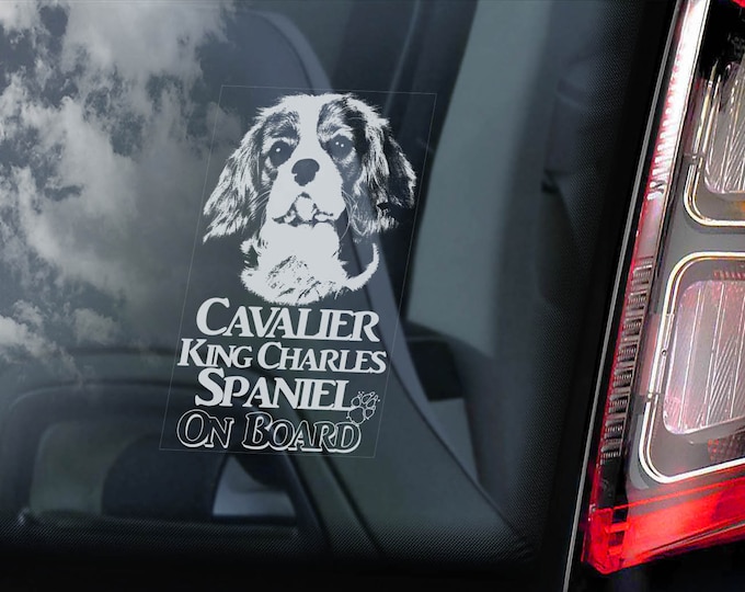 Cavalier King Charles Spaniel - Car Window Sticker - Dog on Board Sign Decal - V01