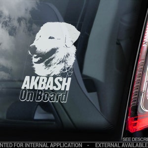 Puede incluir: Pegatina para la ventana del coche de color negro con la silueta de un perro Akbash blanco y el texto "AKBASH On Board".