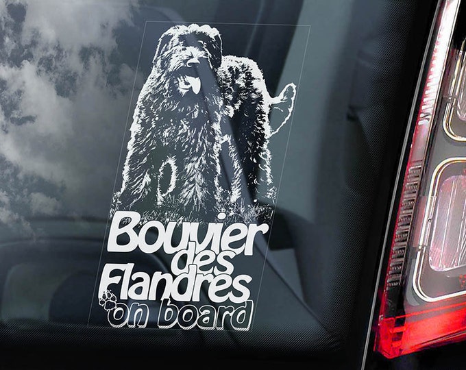 Bouvier des Flandres on Board - Car Window Sticker - Vlaamse Koehond Dog Sign Decal - V01
