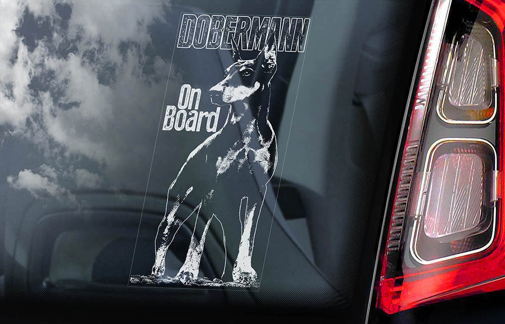 V04 Dobermann on Board Doberman Pinscher K9 Sign Decal Car Window Sticker