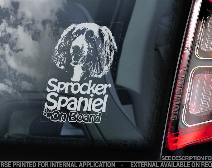 Sprocker Spaniel on Board - Car Window Sticker - English Springer Dog Sign Decal - V03