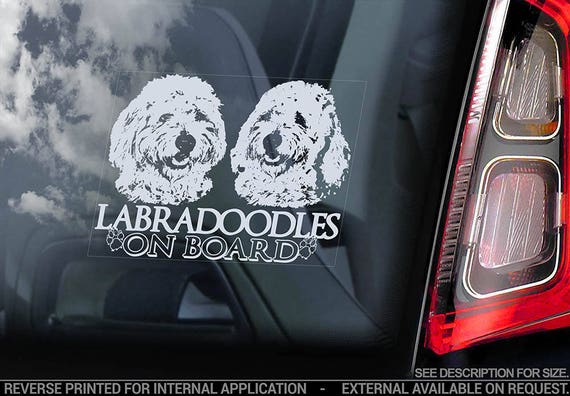 Labradoodles on Board - Car Window Sticker - Labradoodle Retriever Gun Hybrid Dog Sign Decal - V02