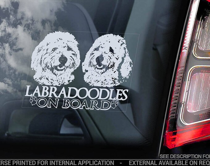 Labradoodles on Board - Car Window Sticker - Labradoodle Retriever Gun Hybrid Dog Sign Decal - V02