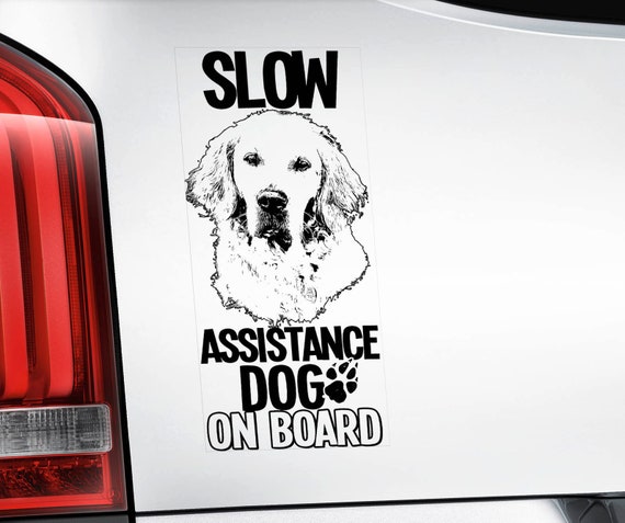 Assistance Dog on Board - Car Window Sticker - Golden Retriever Slow Dog Sign Decal Gift - V27BLK