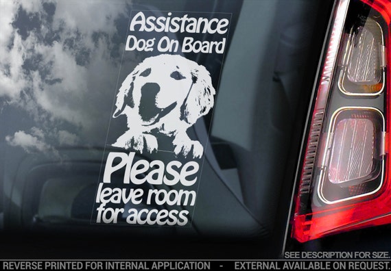 Assistance Dog on Board - Car Window Sticker - Golden Retriever Dog Sign Decal Gift - V02