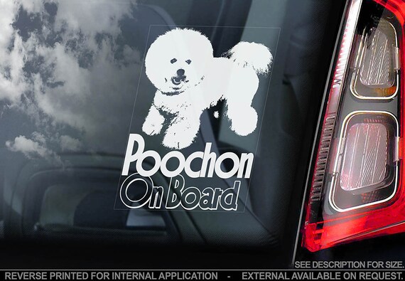 Poochon on Board - Car Window Sticker - Bichoodle Bichonpoo Bichpoo Dog Sign Decal - V01