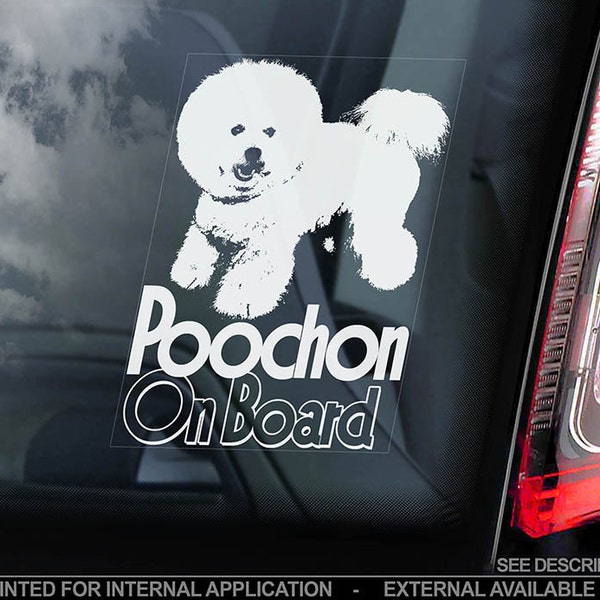 Poochon on Board - Car Window Sticker - Bichoodle Bichonpoo Bichpoo Dog Sign Decal - V01