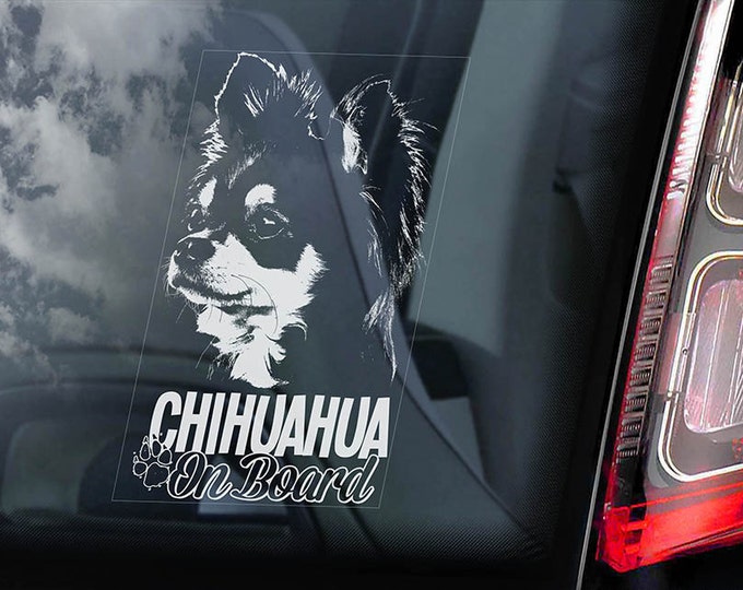Chihuahua on Board - Car Window Sticker - Dog Sign Cute Gift Idea Art Decal - V04