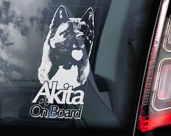 Akita on Board, Car Window Sticker - American Inu Ken, Beware of the Dog Owner Gift Sign Decal -V05