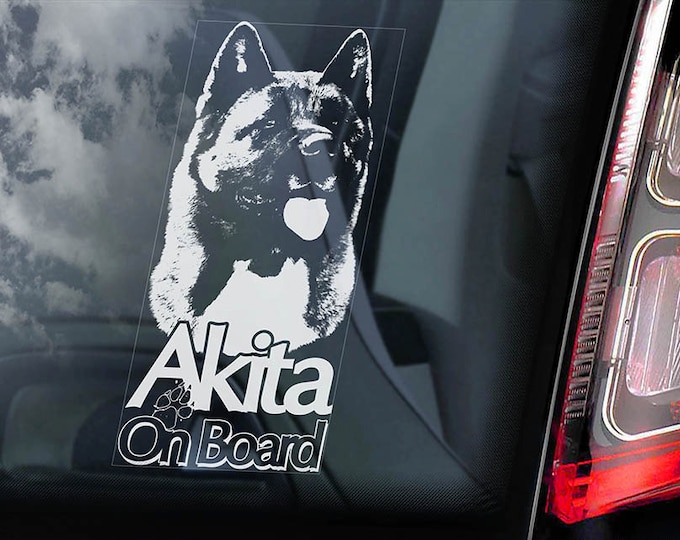 Akita on Board - Car Window Sticker - American Inu Ken Beware of the Dog Sign Decal -V05