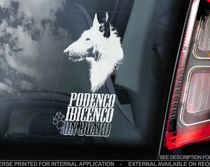 Podenco on Board - Car Window Sticker - Canario Ibicenco Hound Dog Sign Decal - V02