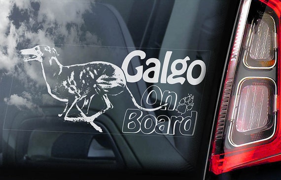 Galgo on Board - Car Window Sticker - Español Dog Spanish Greyhound Espanol Sign Decal -V04