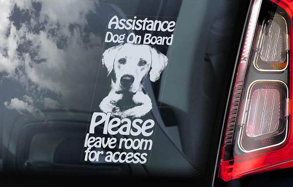 Assistance Dog on Board - Car Window Sticker - Labrador Dog Sign Decal Gift - V04