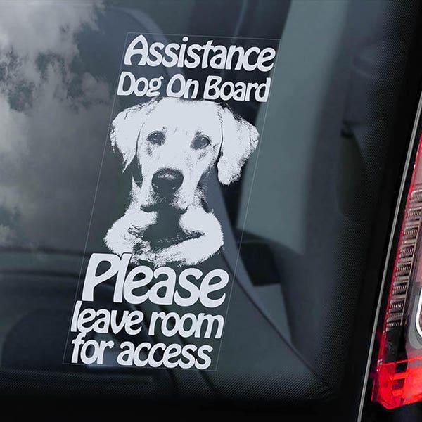 Perro de asistencia a bordo - coche ventana pegatina - Labrador perro muestra etiqueta regalo - V04