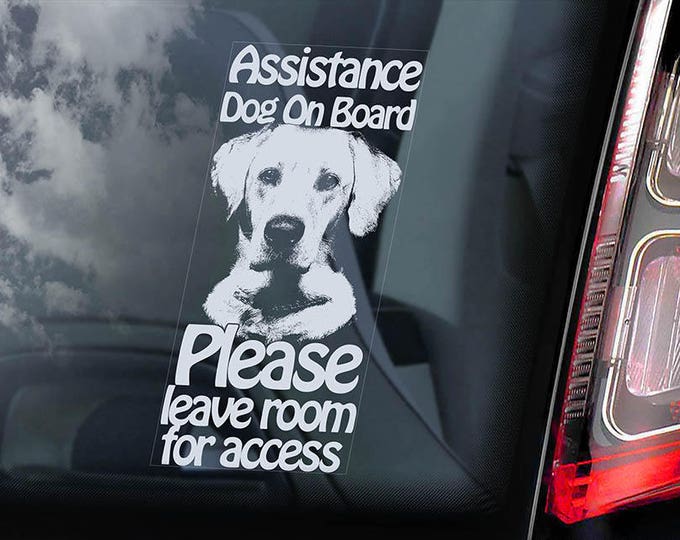 Assistance Dog on Board - Car Window Sticker - Labrador Dog Sign Decal Gift - V04