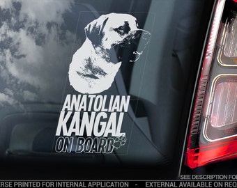 Könnte beinhalten: Weißer Vinyl-Aufkleber mit einer Silhouette eines Anatolischen Kangal-Hundes und dem Text "Anatolischer Kangal an Bord".