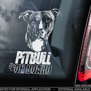 ピットブル・オン・ボード - 車の窓用ステッカー - ピットブル・テリア犬注意標識デカール - V04