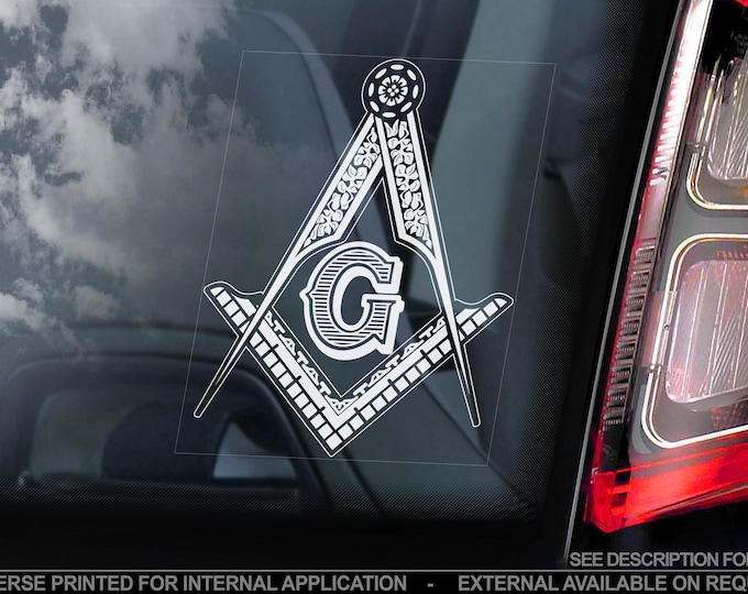 FREEMASONS Car Sticker - Square Compass G Symbol Window Decal Logo Masonic Templar Order Emblem - V01