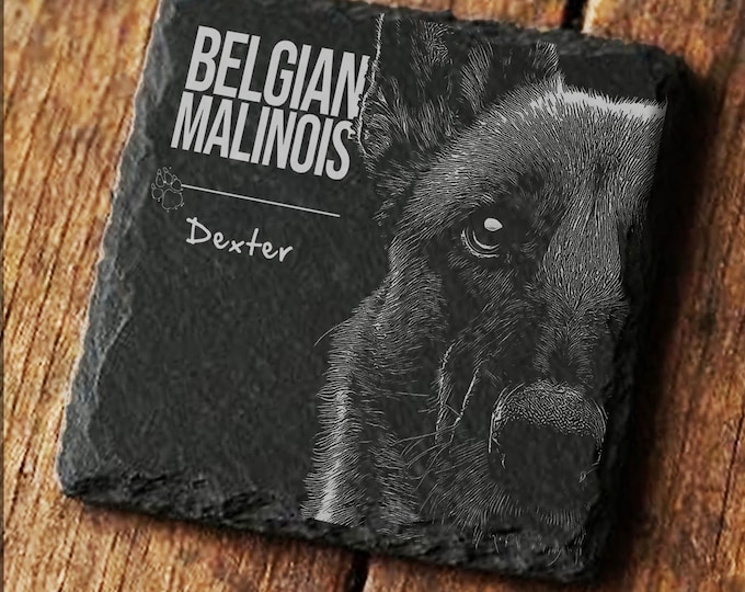 BELGIAN MALINOIS Coaster, Custom Personalized Pet Dog New Home Owner Slate Coaster Gift -C29