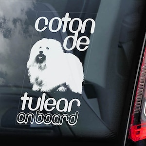 Algodão de Tulear a Bordo - Adesivo para Janela de Carro - Decalque Artístico com Placa de Cachorro Bichon Tuléar - V01