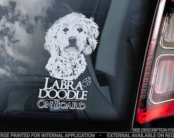 Labradoodle on Board - Car Window Sticker - Retriever Gun Hybrid Dog Sign Decal - V01