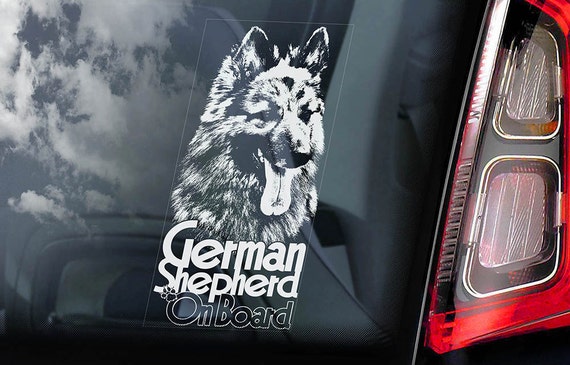 German Shepherd on Board - Car Window Sticker - Long Haired Alsatian K9 Dog - Decal -V03