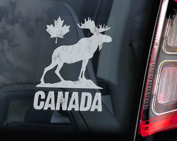 CANADA Car Sticker, Maple Leaf Moose National Flag Window Decal Country Sign -V01BW