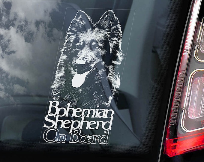 Bohemian Shepherd on Board - Car Window Sticker - Chodský pes Dog Sign Decal Art Gift - V01