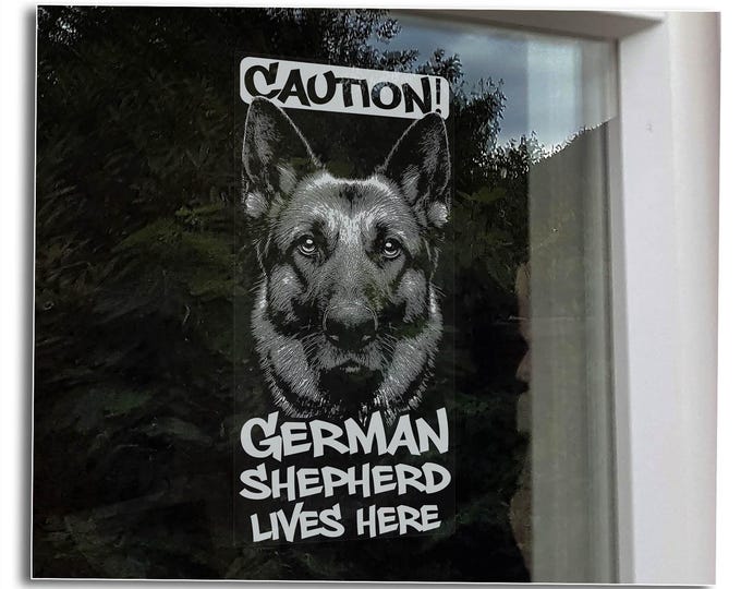 German Shepherd Lives Here  |  Home Security Window Sticker  |  GSD K9 Dog Warning Sign -V36