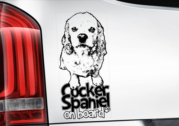 American Cocker Spaniel on Board - Car Window Sticker - Dog Sign Decal Gift -V03BLK