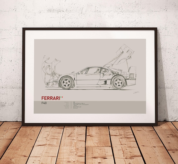 フェラーリ F40 アートプリント - イラストアートワークポスター