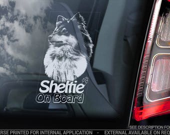 Sheltie on Board - Car Window Sticker - Shetland Sheepdog Collie Dog Sign Decal Sign - V02