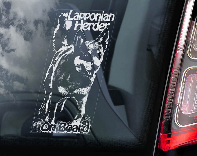 Lapponian Herder on Board - Car Window Sticker - Laplandse Lapsk Vallhund Dog Sign Decal Art Gift - V01
