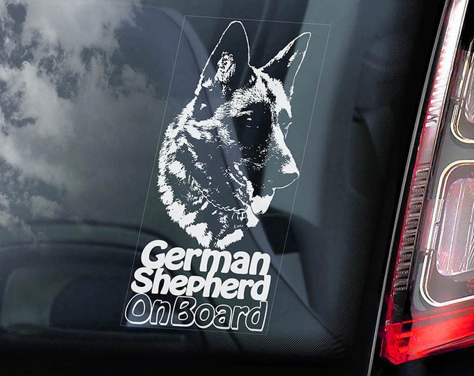 German Shepherd on Board - Car Window Sticker - Security Alsatian K9 Dog Sign Decal -V06