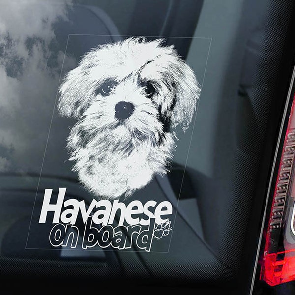 Havanese an Bord - Auto Fensteraufkleber - Bichon Habanero Hundeschild Aufkleber - V01