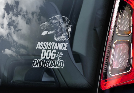 Assistance Dog on Board - Car Window Sticker - German Shorthaired Pointer Bumper Sign Decal - V41