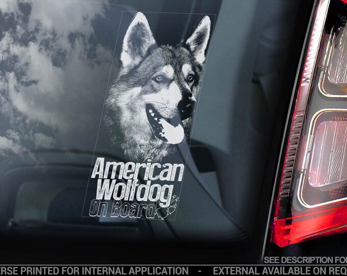 American Wolfdog on Board - Car Window Sticker - Wolf Saarloos Dog Sign Decal Gift - V01