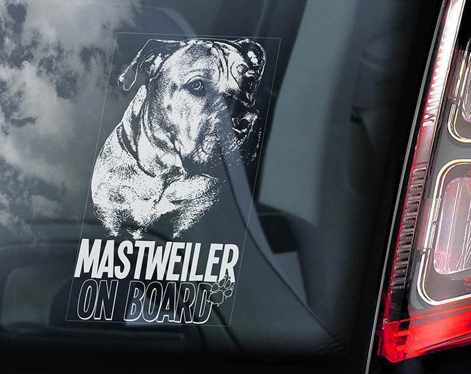 Mastweiler on Board - Car Window Sticker - Bull Mastiff Rottweiler Cross Dog Sign Decal - V01