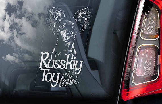 Russkiy Toy on Board - Car Window Sticker - Russian Toychik Terrier Dog Sign Decal - V02