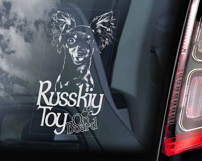 Russkiy Toy on Board - Car Window Sticker - Russian Toychik Terrier Dog Sign Decal - V02