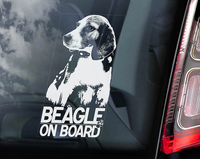 Beagle on Board - Car Window Sticker - English Dog Sign Decal  -V01