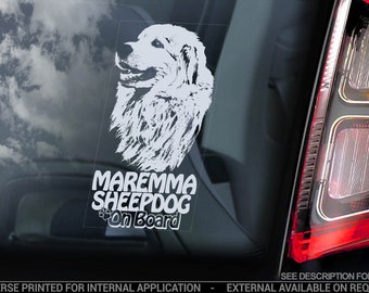 Cão pastor da Maremma a bordo - Adesivo para janela de carro - Decalque para presente com placa de cão Pastore Abruzzese Maremmano - V03