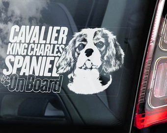 Cavalier King Charles Spaniel - Car Window Sticker - Dog on Board Sign Decal - V02