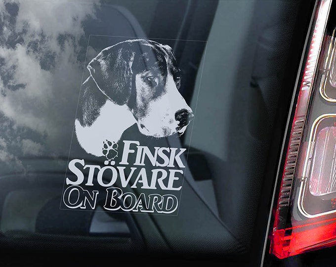 Finsk Stovare on Board - Car Window Sticker - Finnish Hound Dog Sign Gift Decal - V01