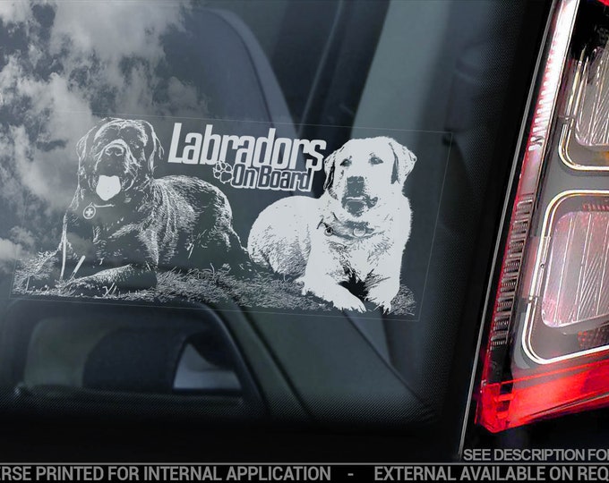 Labradors on Board - Car Window Sticker - Retriever Golden Dog Sign Lab Decal - V16