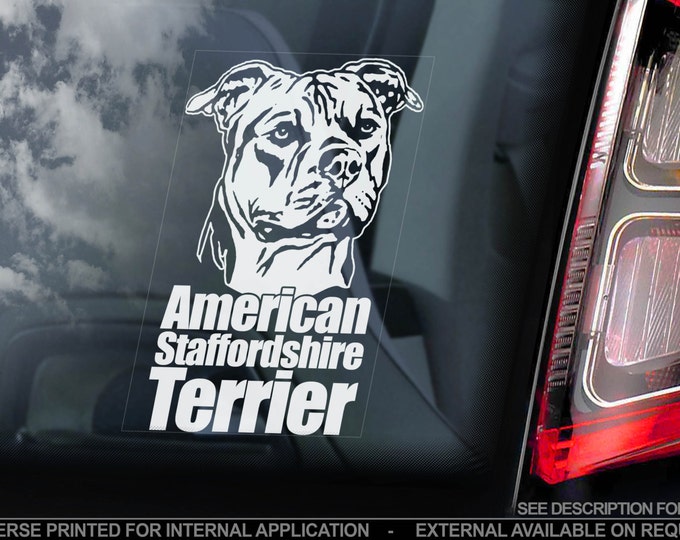 American Staffordshire Terrier on Board - Car Window Sticker - Staffie Staffy Dog Sign Decal Gift - V02